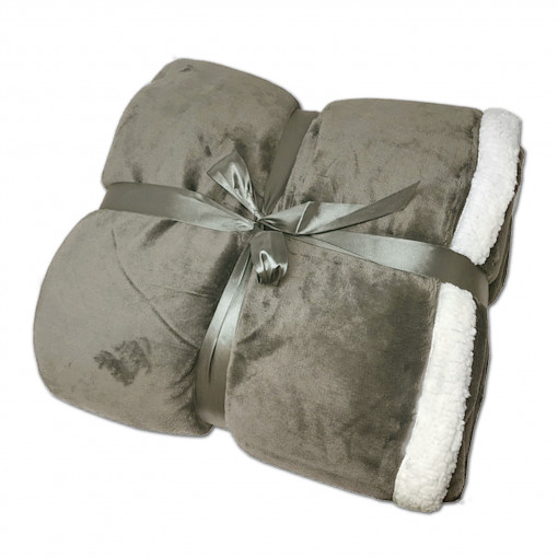Patura reversibila din lana Sherpa Jemidi, 180 x 220 cm, Bej / Alb, Poliester, 55406.02