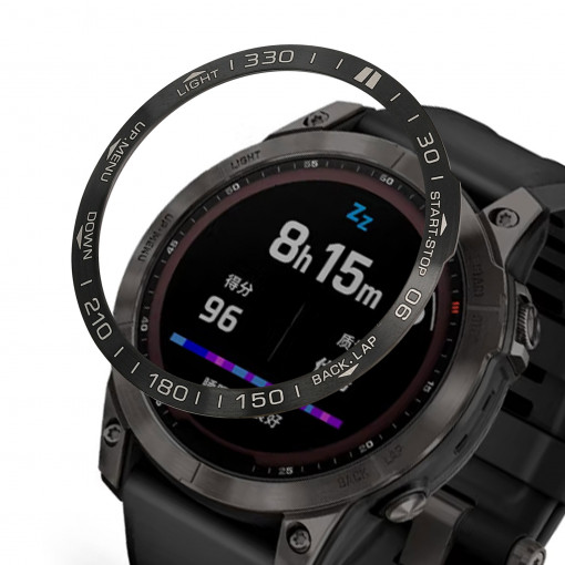 Rama cadran pentru Garmin Fenix 7, Kwmobile, Negru/Argintiu, Aluminiu, 58350.01