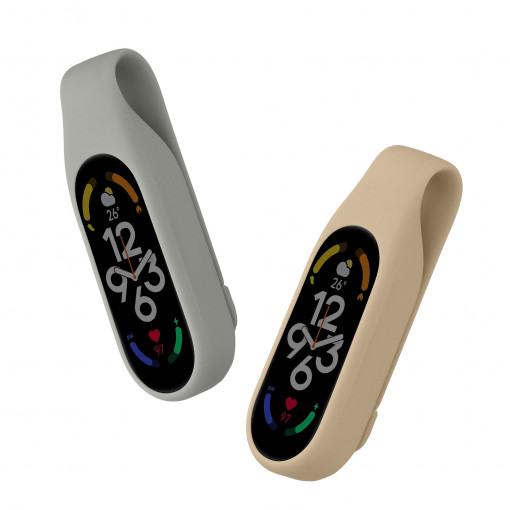 Set 2 curele kwmobile pentru Xiaomi Mi Band 7/Mi Band 6/Mi Band 5, Silicon, Gri/Bej, 59313.05