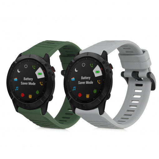 Set 2 curele pentru Garmin Fenix 7/Fenix 6 GPS/Fenix 6 Pro GPS, Kwmobile, Gri/Verde, Silicon, 57772.02
