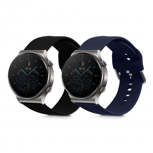 Set 2 curele pentru Huawei Watch GT 2 Pro/Watch GT 2 (46mm), Kwmobile, Negru/Albastru, Silicon, 58461.03