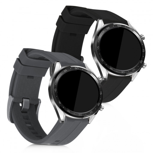 Set 2 Curele pentru Huawei Watch GT (46mm), kwmobile, Silicon, Negru / Gri, 49589.22