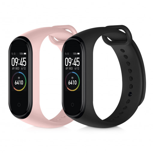 Set 2 Curele pentru Xiaomi Mi Band 4, Kwmobile, Negru/Roz, Silicon, 49312.34