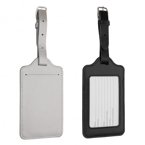 Set 2 Etichete pentru bagaje, Kwmobile, Negru/Gri, Piele ecologica, 53126.10