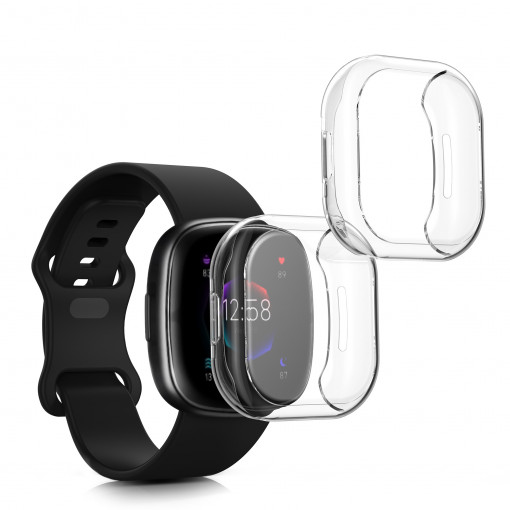 Set 2 huse kwmobile pentru Fitbit Versa 4/Sense 2, Silicon, Transparent, 58874.02