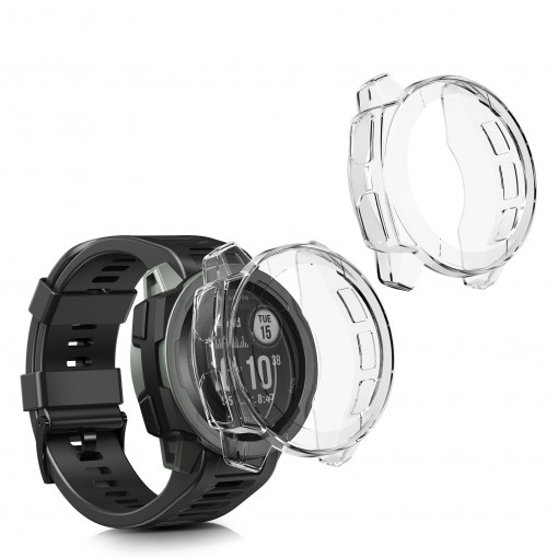 Set 2 huse pentru Garmin Instinct 2, Kwmobile, Transparent, Silicon, 58348.01