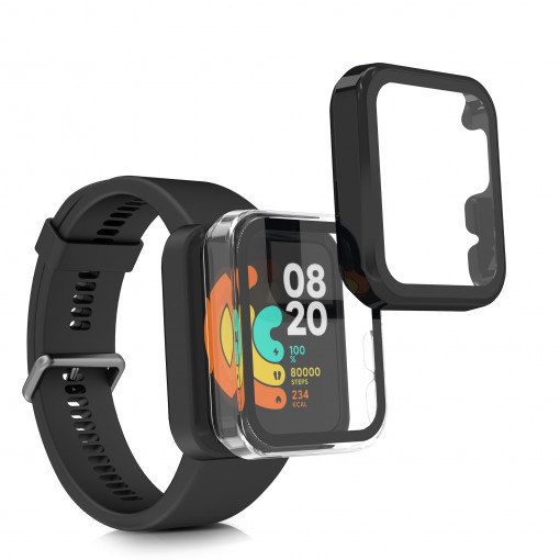 Set 2 huse pentru Xiaomi Mi Watch Lite/Redmi Watch, Kwmobile, Transparent/Negru, Plastic, 58068.01