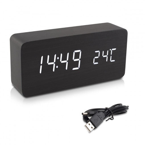 Ceas digital din lemn cu alarma, umiditate, temperatura, 37279