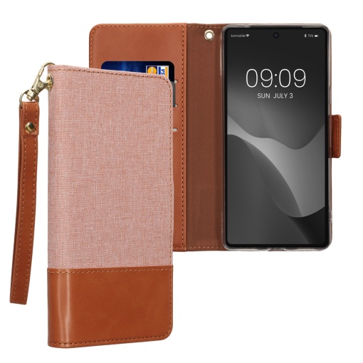 Husa Kwmobile pentru Google Pixel 7a, Roz deschis/Maro, Textil/Silicon, KWM000020NO001C