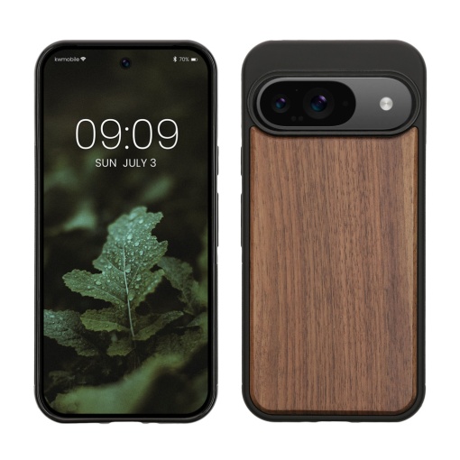Husa Kwmobile pentru Google Pixel 9/Pixel 9 Pro, Maro, Lemn/Silicon, KWM000020PJ001C