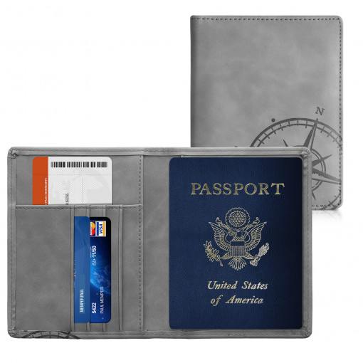 Husa pentru pasaport cu slot card, Kwmobile, Gri, Piele ecologica, 49872.05