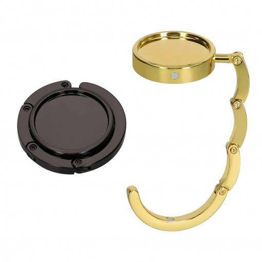Set 2 Carlige de masa pentru genti, Kwmobile, Negru/Auriu, Aluminiu, 48556.06