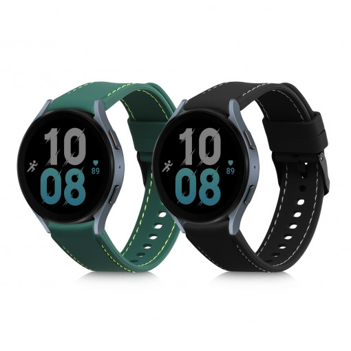 Set 2 curele kwmobile pentru Samsung Galaxy watch 5/Galaxy watch 5 Pro, Silicon, Negru/Verde, 59858.01