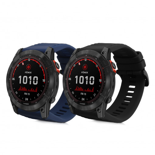 Set 2 curele pentru Garmin Fenix 7X/Fenix 6X Pro/Fenix 6X GPS, Kwmobile, Negru/Albastru, Silicon, 58064.01