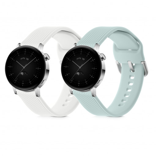 Set 2 curele pentru Huawei Watch GT 3 Pro (43mm)/Watch GT 3 (42mm), Kwmobile, Alb/Verde, Silicon, 57109.05