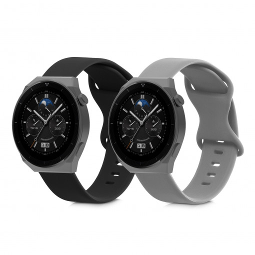 Set 2 curele pentru Huawei Watch GT 3 Pro (46mm), Kwmobile, Negru/Gri, Silicon, 58637.02