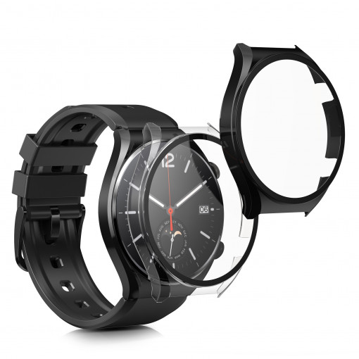 Set 2 huse pentru Xiaomi Watch S1, Kwmobile, Negru/Transparent, Plastic, 57779.01