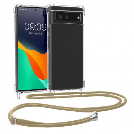 Bumper kwmobile pentru Google Pixel 6, Silicon, Transparenta/Bej, 55596.21