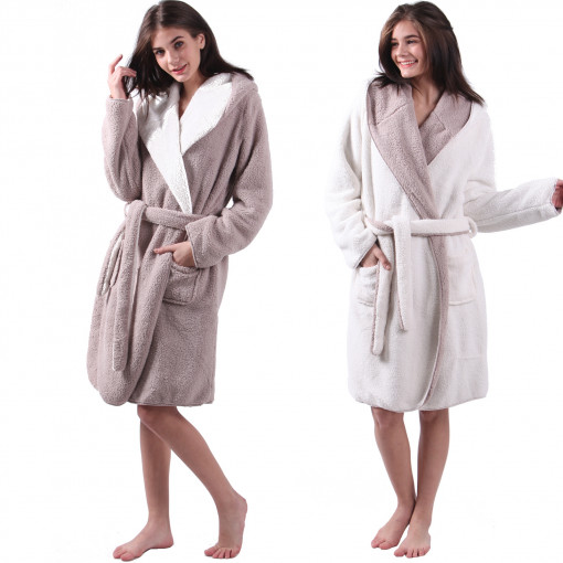Halat de baie reversibil pentru femei Jemidi, M, Bej / Alb, Poliester, 55057.11.2