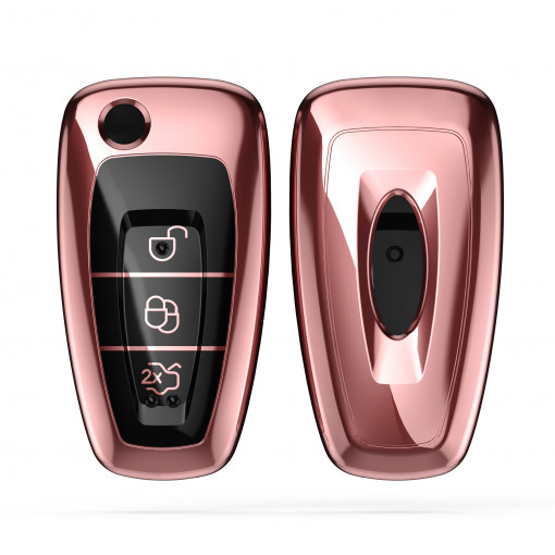 Husa Cheie Auto pentru Ford - 3 Butoane, Silicon, Rose Gold, 48039.93