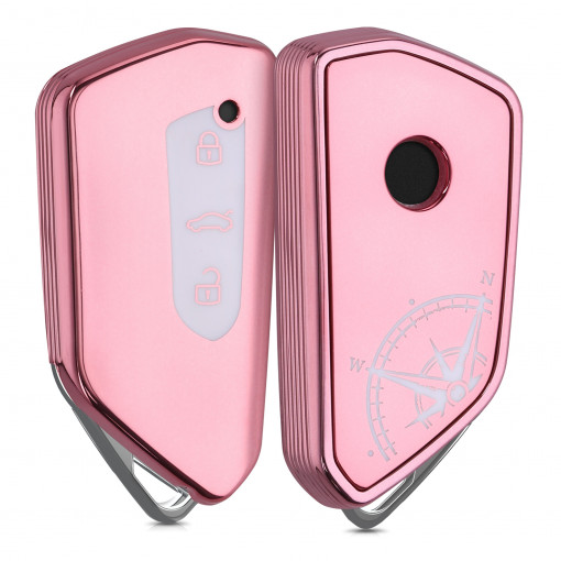 Husa Cheie Auto pentru VW / Skoda / Seat - 3 Butoane, kwmobile, Silicon, Roz, 56673.04