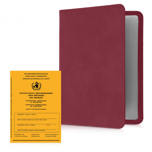 Husa pentru certificatul international de vaccinare si pasaport, Kwmobile, Rosu, Piele ecologica, 55398.20