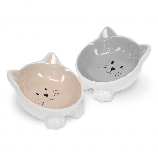 Set 2 Boluri din ceramica pentru pisici Navaris, Anti-alunecare, 50736.11
