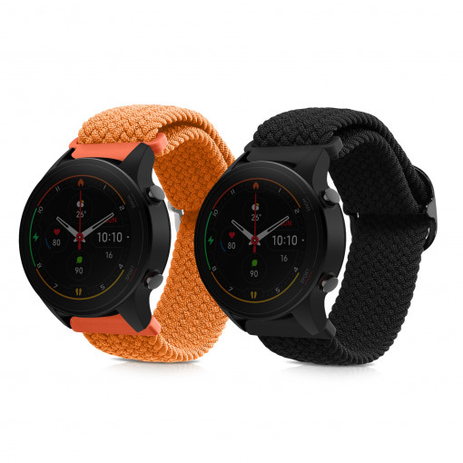 Set 2 curele kwmobile pentru Xiaomi Mi Watch Color Sport/Watch S1 Active, Nylon, Portocaliu/Negru, 59518.05