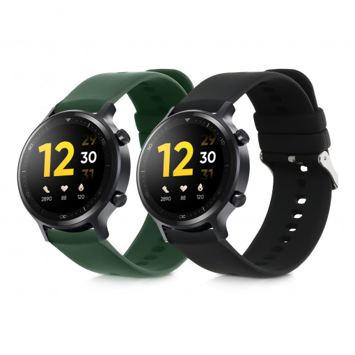 Set 2 curele pentru Realme Watch S/Watch S Pro/Watch 2 Pro, Kwmobile, Negru/Verde, Silicon, 57786.02