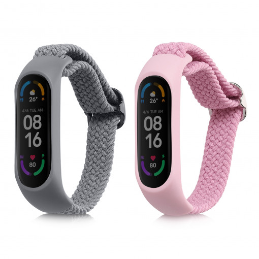 Set 2 Curele pentru Xiaomi Mi Smart Band 6/Mi Band 6/Mi Band 5, Kwmobile, Roz/Gri, Nylon, 57429.03