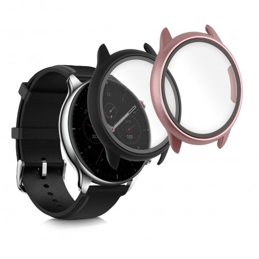 Set 2 huse pentru Huami Amazfit GTS 2/Amazfit GTR 2e, Kwmobile, Negru/Roz, Plastic, 55660.156