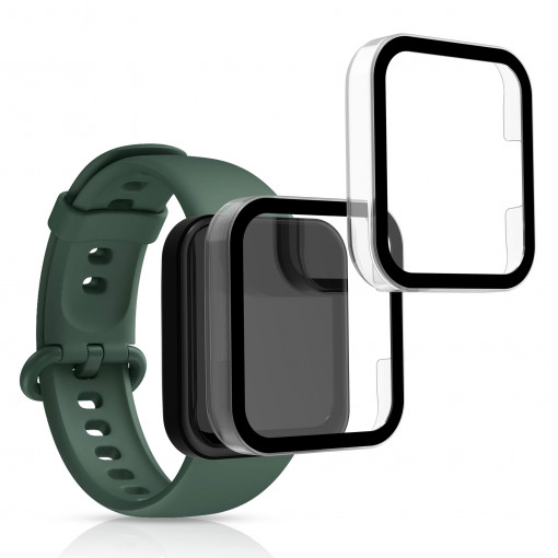 Set 2 Huse pentru Xiaomi Redmi Watch 2, kwmobile, Sticla securizata, Negru / Transparent, 56913.01