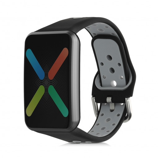 Curea pentru Oppo Watch Free, Kwmobile, Negru/Gri, Silicon, 58878.01