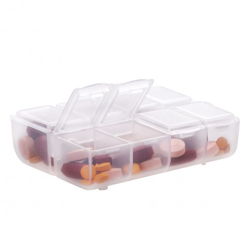 Cutie pentru pastile cu 8 compartimente, Kwmobile, Transparent, Plastic, 56609.01