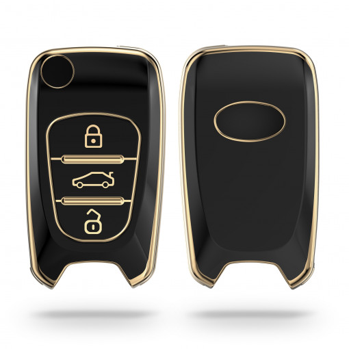 Husa Cheie Auto pentru Hyundai - 3 Butoane, kwmobile, Silicon, Negru / Gold, 56000.01