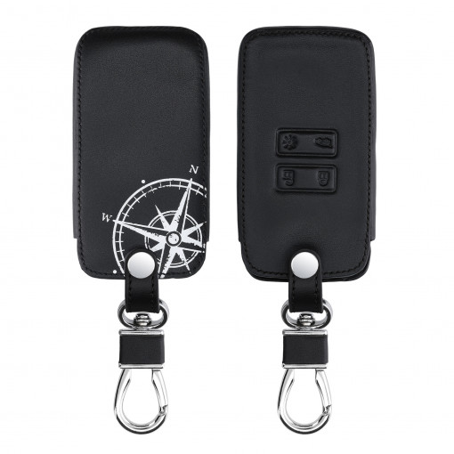 Husa Cheie Auto pentru Renault / Dacia - 4 Butoane - Keyless Go, kwmobile, Piele ecologica, Negru / Alb, 44637.45