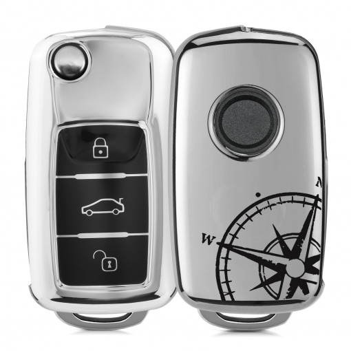 Husa Cheie Auto pentru VW / Skoda / Seat - 3 Butoane, kwmobile, Silicon, Silver, 50280.29