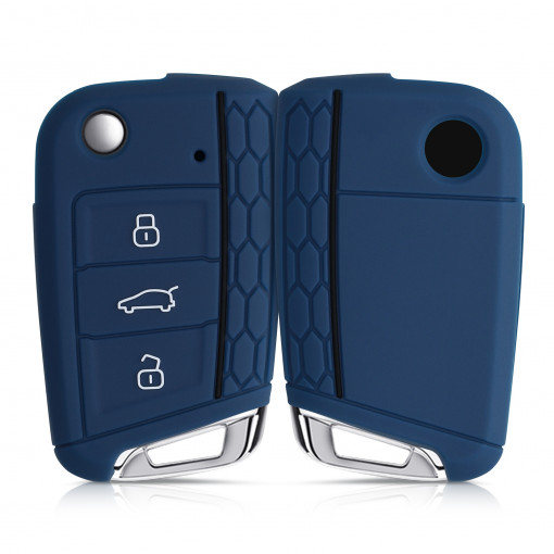 Husa Cheie Auto pentru VW / Skoda / Seat - 3 Butoane, kwmobile, Silicon, Albastru, 46967.13
