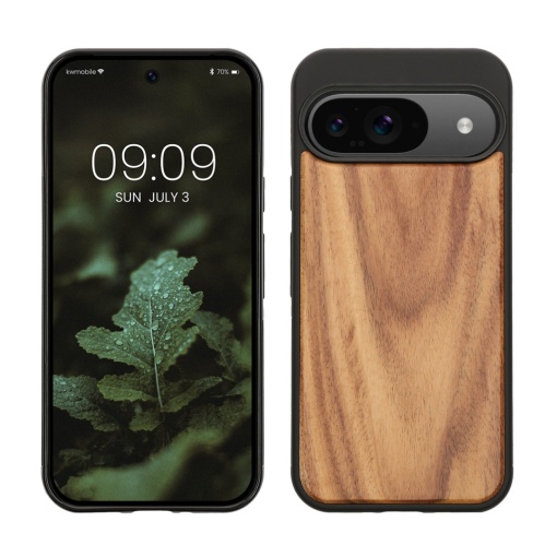 Husa Kwmobile pentru Google Pixel 9/Pixel 9 Pro, Maro, Lemn/Silicon, KWM000020PJ003C