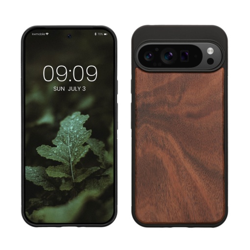 Husa Kwmobile pentru Google Pixel 9 Pro XL, Maro, Lemn/Silicon, KWM000020PX003C