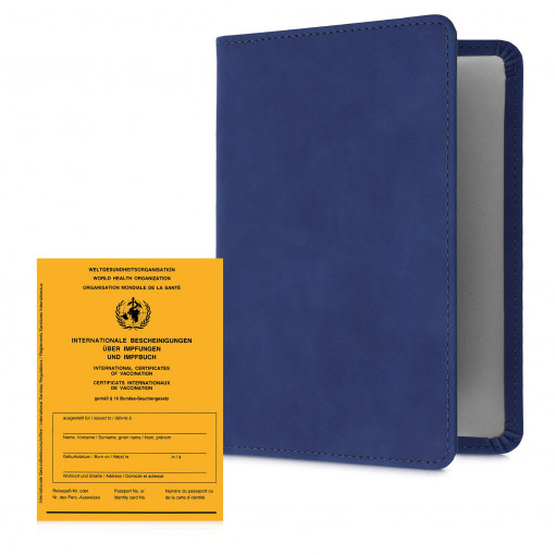 Husa pentru certificatul international de vaccinare si pasaport, Kwmobile, Albastru, Piele ecologica, 55398.17