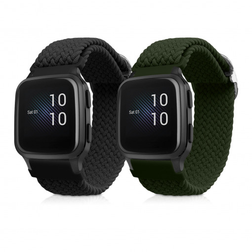 Set 2 curele pentru Garmin Venu Sq/Venu Sq Music, Kwmobile, Negru/Verde, Nylon, 59528.01