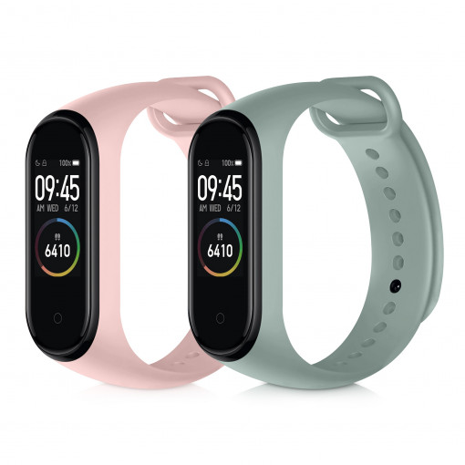 Set 2 Curele pentru Xiaomi Mi Band 4, Kwmobile, Roz/Verde, Silicon, 49312.11
