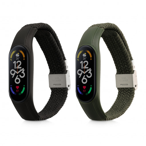 Set 2 Curele pentru Xiaomi Mi Band 7, Kwmobile, Negru/Verde, Nylon, 58884.02
