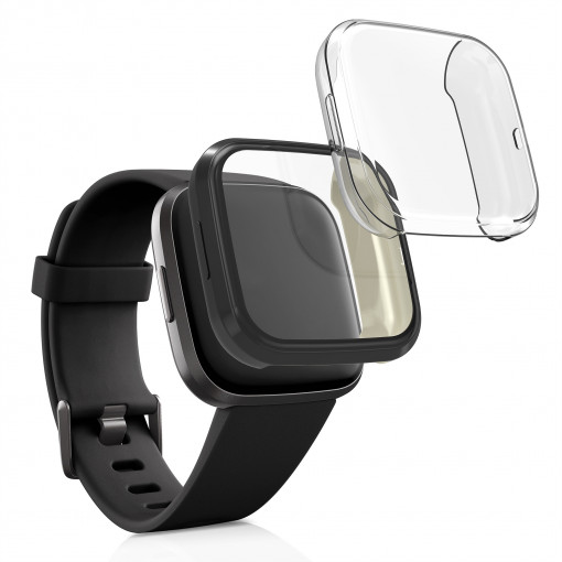 Set 2 Huse pentru Fitbit Versa 2, kwmobile, Silicon, Negru / Transparent, 57115.02