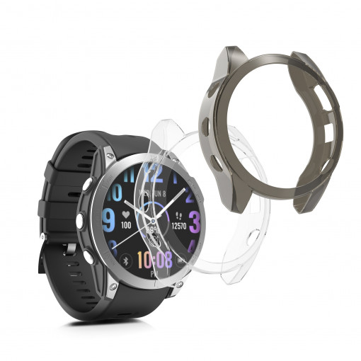 Set 2 huse pentru Garmin Fenix 7, Kwmobile, Negru/Transparent, Silicon, 58349.02