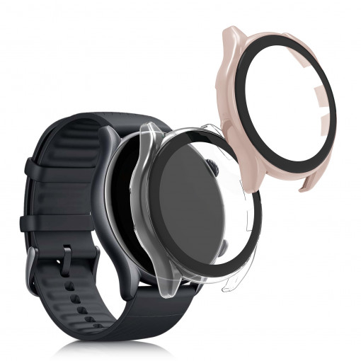 Set 2 Huse pentru Xiaomi Amazfit GTR 3 Pro / Amazfit GTR 3, kwmobile, Sticla securizata, Roz / Transparent, 56908.10
