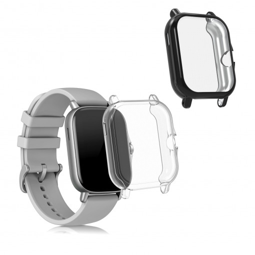 Set 2 huse pentru Xiaomi Amazfit GTS 2 / Amazfit GTS 2e, Silicon, Transparent / Negru, 53906.02