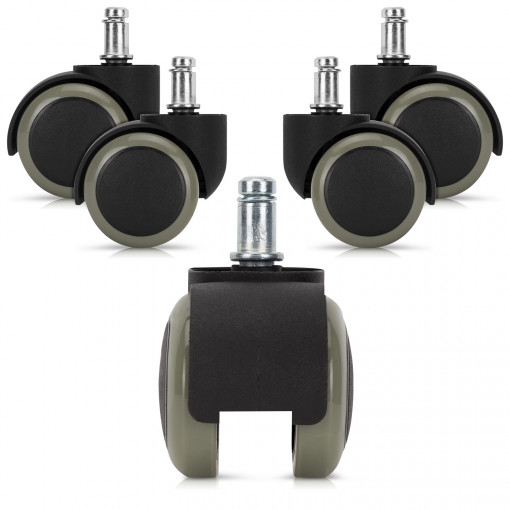 Set 5 Roti pentru scaun de birou tija 11 mm, Kwmobile, Gri, Plastic, 48042.22