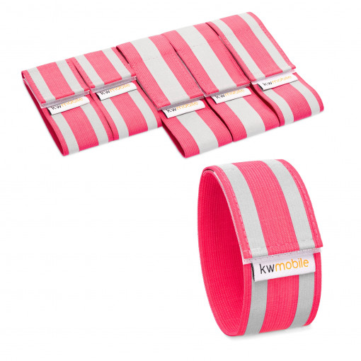 Set 6 Benzi reflectorizante pentru activitati in aer liber, Kwmobile, Roz/Gri, Poliester, 53846.33